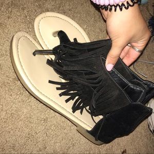 Black fringe sandals
